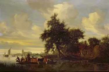 Flodlandskap med färja, 1633